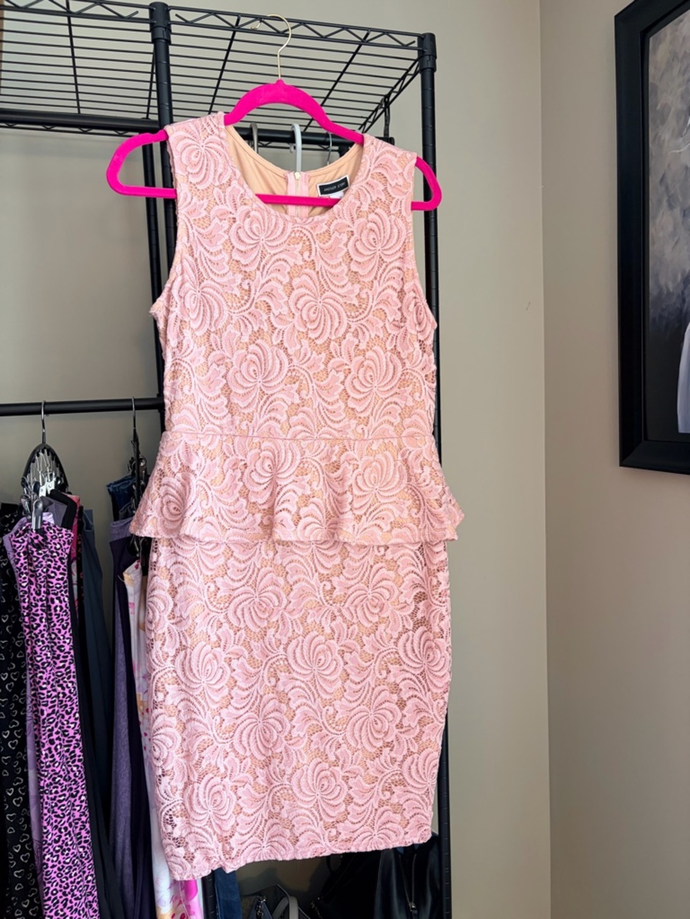 Sleeveless Pink Lace Peplum Mini Dress
